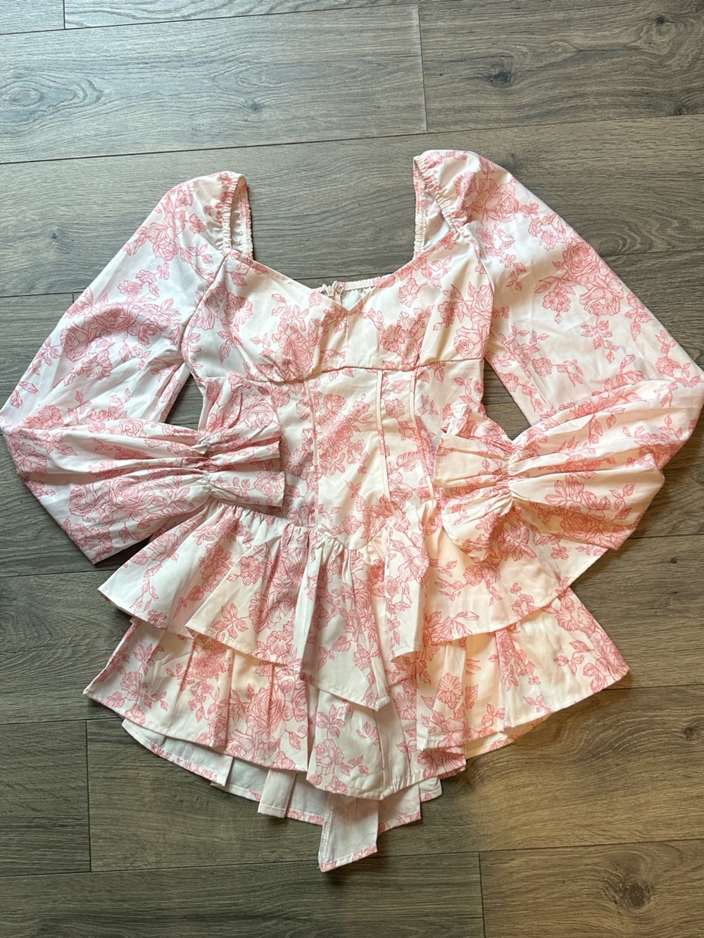 Pink Floral Puff-Sleeve Dress - Picture 1 of 3